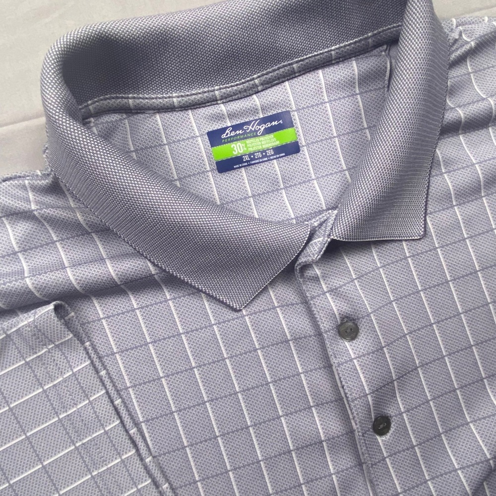 Ben‎ Hogan Performance Golf Polo Mens 2XLT Gray Windowpane Light Stretch Shirt